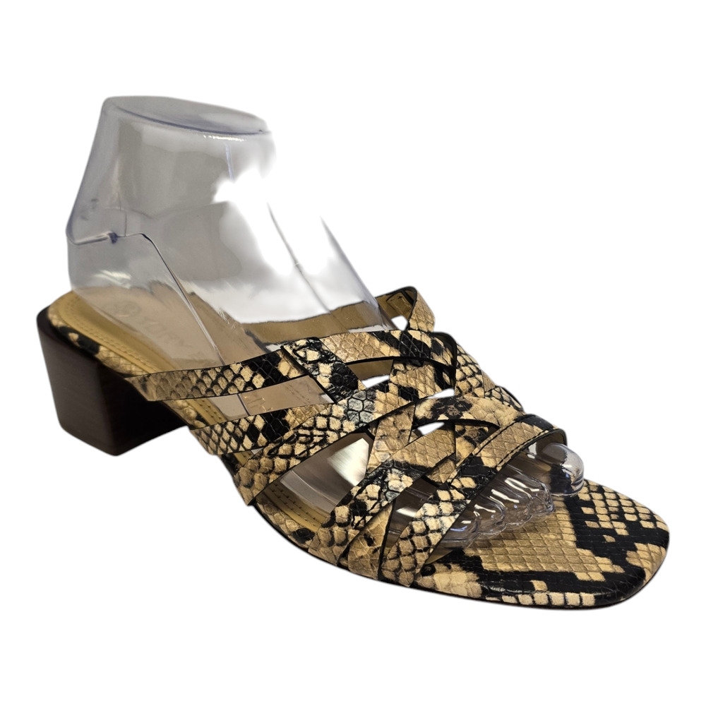 Tory Burch Slip On Sandal Mule Basket Weave Snakeskin Print Block Heel Multi 9